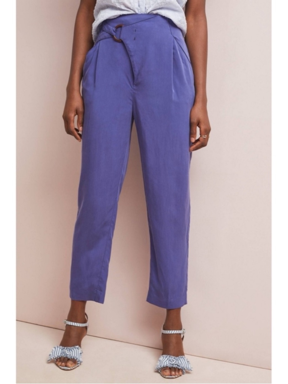 Anthropologie Cupro Wrap Trousers Pants Blue Size L NWT